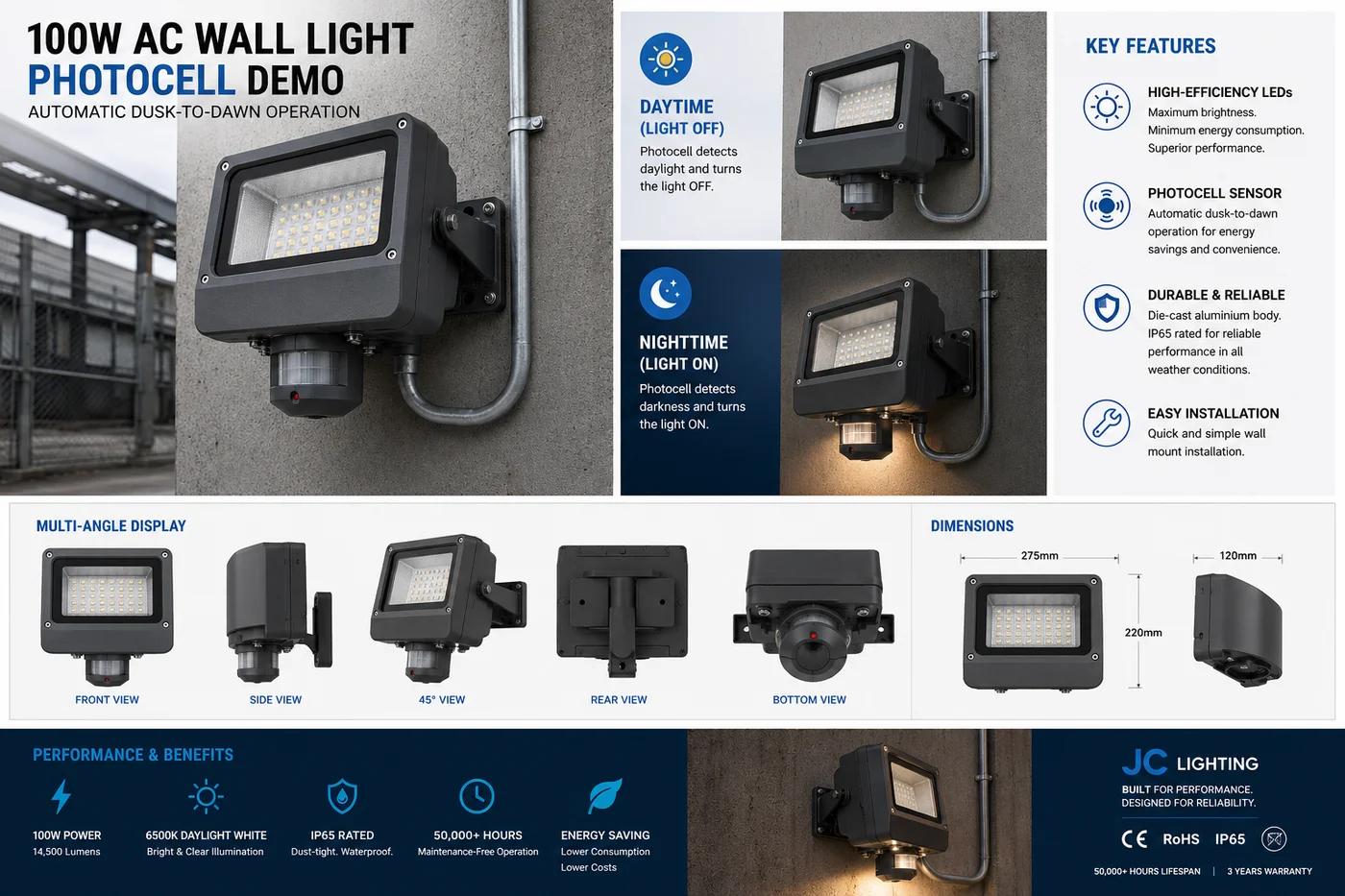 30W solar flood security light illuminating an industrial yard