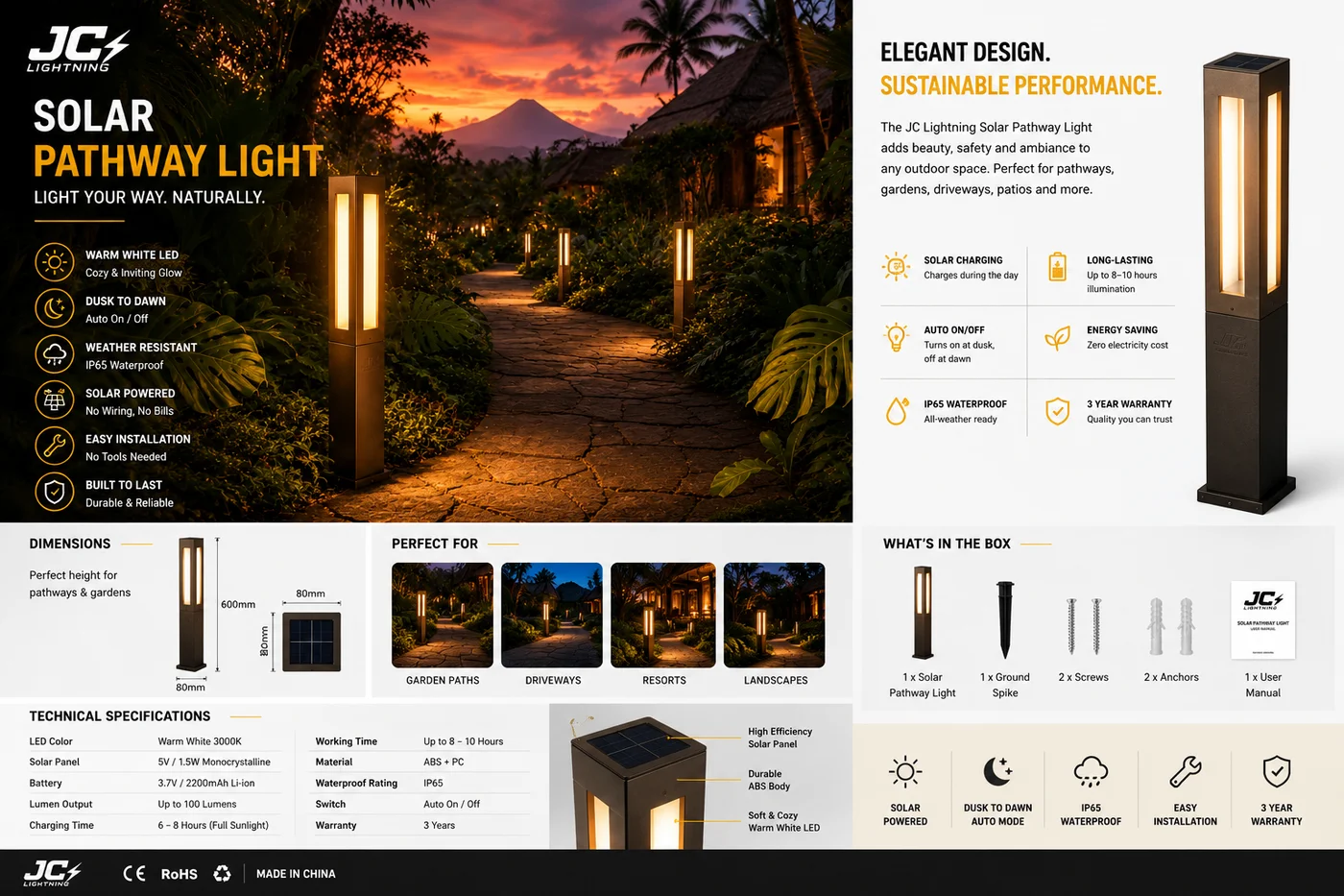 Modern solar courtyard column light at a villa entrance