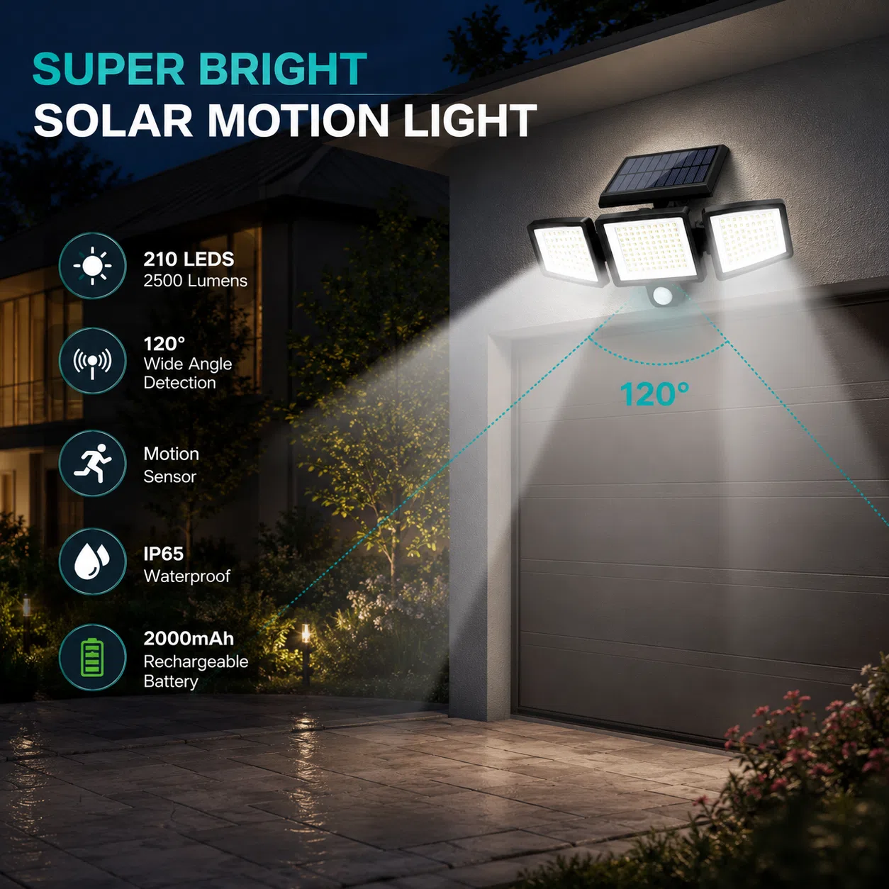 3-Head Solar Motion Flood Light — image 2