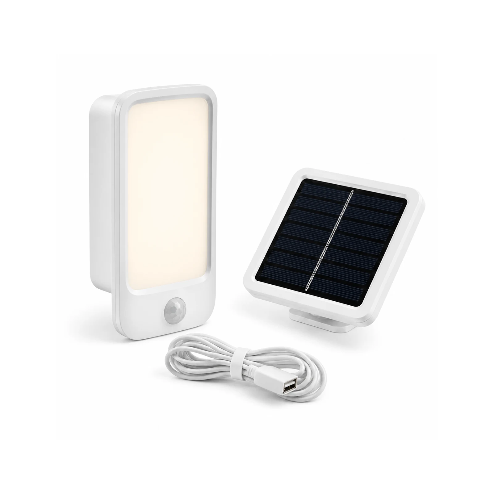 Solar indoor wall light with split outdoor panel lighting a room during a blackout