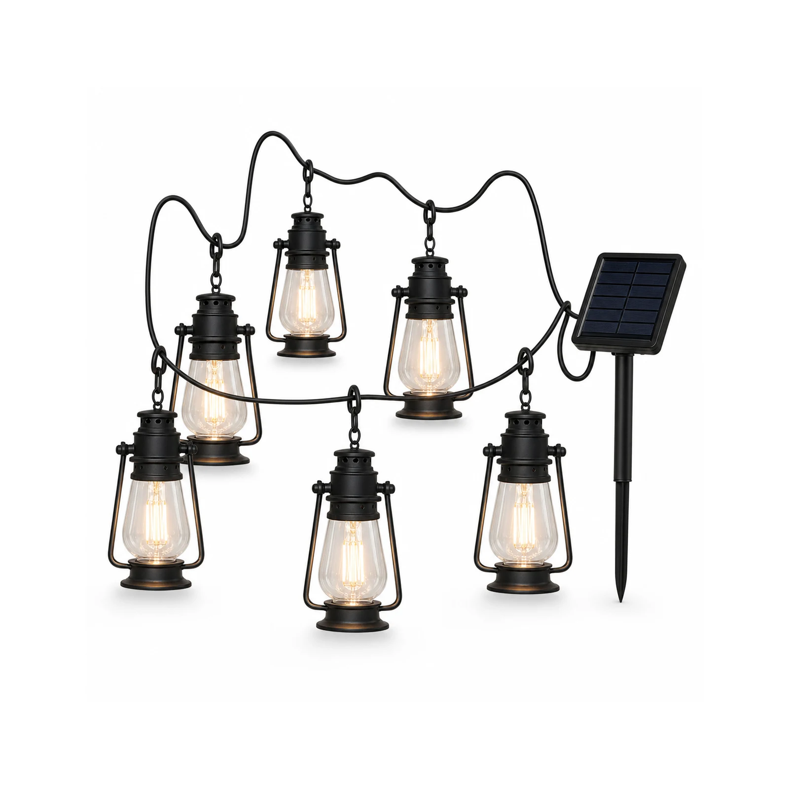 Solar Edison string lights strung over a patio at night