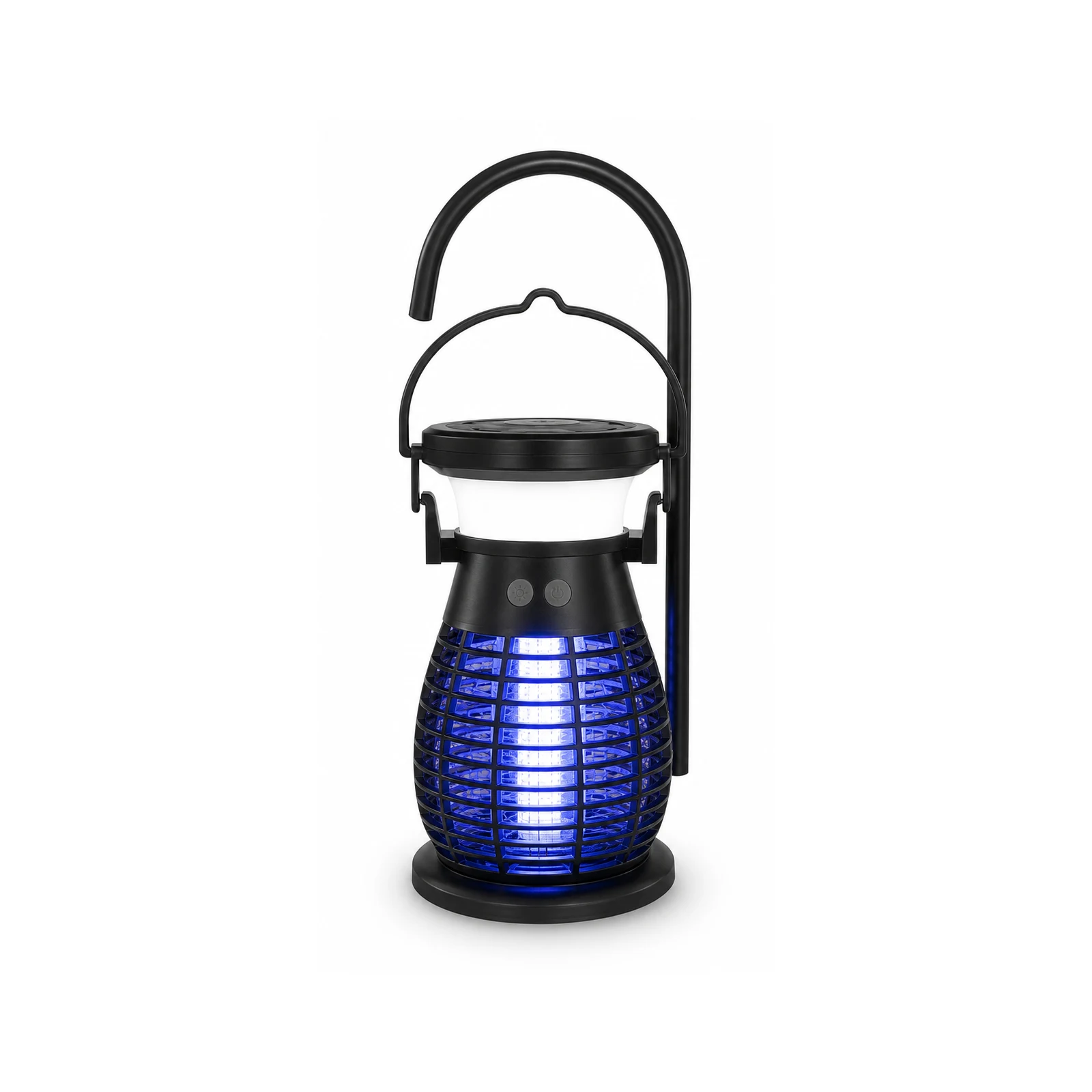Solar UV-LED bug zapper light in a garden at night